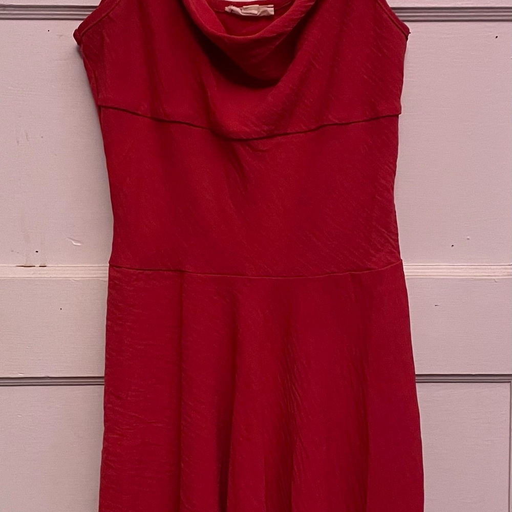 See You Monday Red Sheath Mini Dress Cowl Neck